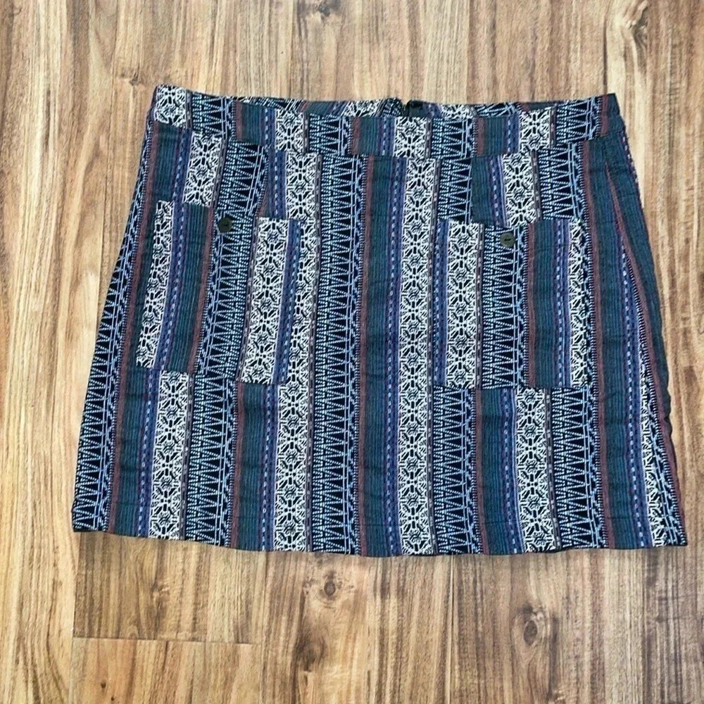 Simply Noelle womens large skirt mini boho stretch tapestry western pockets blue